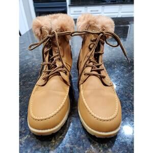 Belladia Women's Brown High Top Closed Toe Casual Fur Lace-Up Ankle Boots US 10